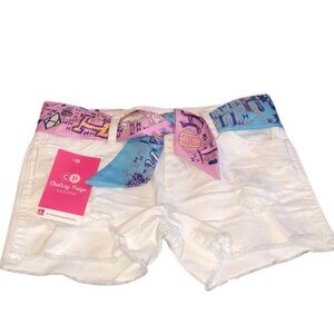 Kids White Denim Shorts W/ Twilly Belt